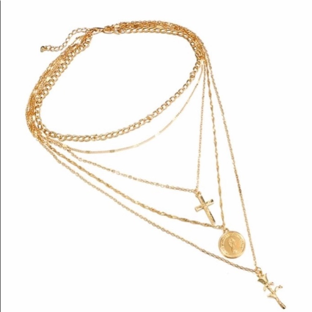 Rose & Cross Layered Necklace